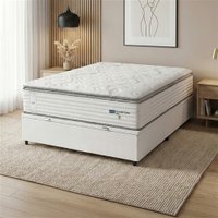 Cama Box Baú Casal Colchão Molas Guarda Costas Max Com Pillow 138x188x81cm Branco/Cinza