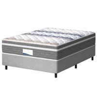 Cama Box Casal Colchão Molas Ensacadas Com Pillow Evolution Probel 138x188x70cm Suede Cinza / Branco