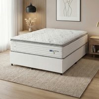 Cama Box Casal Queen Colchão Molas Guarda Costas Max Com Pillow Probel 158x198x78cm Branco / Cinza
