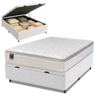 Cama Box Baú Casal King Colchão Gazin Com Molas Ensacadas Tower New 193x203x76cm Branco
