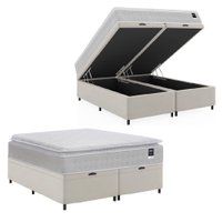 Cama Box Baú Casal Queen Colchão Gazin Com Molas Ensacadas Tower New 158x198x76cm Branco