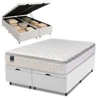 Cama Box Baú Casal Queen Colchão Gazin Com Molas Ensacadas Tower New 158x198x76cm Branco