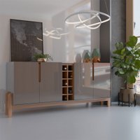 Balcão Buffet Canela 4 Portas com Adega Cinza Perola/Cedro - Panorama Móveis