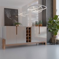 Balcão Buffet Canela 4 Portas com Adega Off White/Cedro - Panorama Móveis