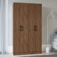 Guarda-Roupa Solteiro 4 Portas Lyon 8 Prateleiras Castanho - Pnr Móveis