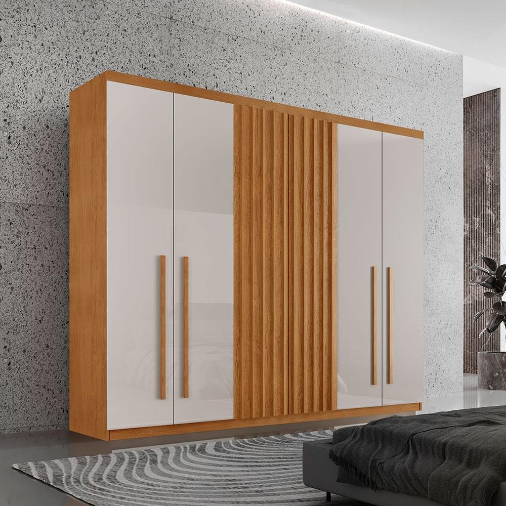 Guarda-Roupa Casal Torino 100% MDF 6 PT 4 GV Naturalle e Off White