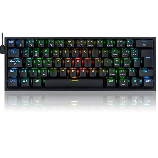 Teclado Gamer Sem Fio Redragon Fizz Pro RGB Mecânico Switch Blue Bluetooth Preto - K616-RGB-B