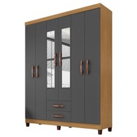 Guarda Roupa Casal Espelho 6P 2G Moden 150 cm Carvalho Am Grafite INCP