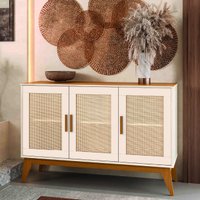 Balcão Buffet Aparador Retrô 3 Portas Rattan Andorra Madeirado / Off White EDN