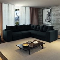 Sofá de Canto Retrátil 5 Lugares Veludo New Qatar Selmer Preto