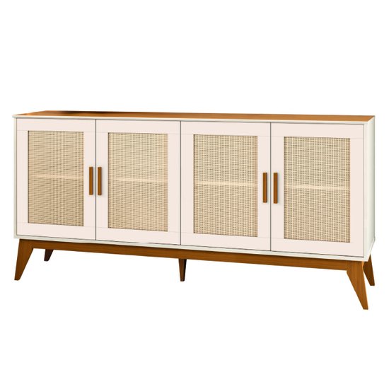Balcão Buffet Aparador Retrô 4 Portas Rattan Andorra Madeirado / Off White EDN