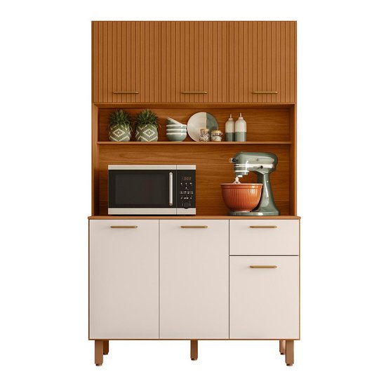Cozinha Compacta 6P 1G 110 cm Livi Freijo Ripado Off White PLN