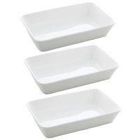 Kit 3 Assadeiras de Porcelana Branca 1,5L Refratário Lyor Retangular Servir Restaurante