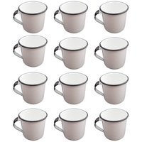 Jogo 12 Canecas Esmaltas Xicaras de Café Chá Brancas 400ml Caneca Agata Metallouça