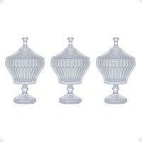 Kit 3 Potiches de Cristal Bomboniere com Pé 11,5x20cm Lyor Renaissance Decorativo