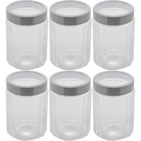 Kit 6 Potes de Vidro Porta Mantimentos 1,2L Tampa Inox Lyor Organizador de Condimentos