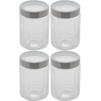 4 Porta Mantimentos de Vidro Borossilicato 1,2L Tampa Prata Pote Transparente Sidney Lyor