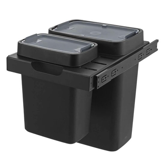 Lixeira Dupla Deslizante Organize 8L e 17L Aço Carbono Preto com Puxa Sacos Masutti