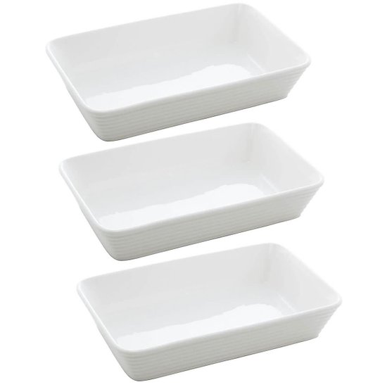 Kit 3 Travessas Porcelana Branca 750ml Refratário Retangular Servir Restaurante Buffet Lyor