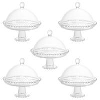 5 Boleiras Cristal com Pé Tampa Pearl Prato para Queijo Wolff Porta Bolos de Vidro