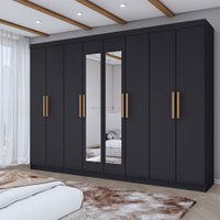 Guarda-Roupa Casal Aurora 8 Portas 4 Gavetas com Espelho Nero - Panorama Móveis