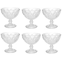 KIt com 6 Taças Diamond Lyor para Sobremesa 250ml Transparente Tigela de Vidro para Doces Frutas
