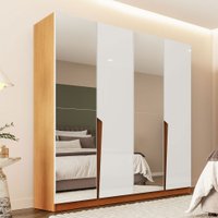 Guarda-Roupa Casal Porto 4 Portas 4 Gavetas com Espelho Freijó/Branco - Politorno