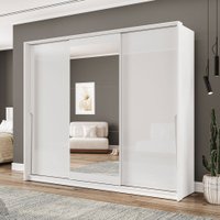 Guarda-Roupa Casal Porto 3 Portas 4 Gavetas com Espelho Branco - Politorno