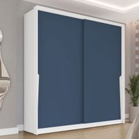 Guarda-Roupa Casal Porto 2 Portas 2 Gavetas Branco/Azul - Politorno