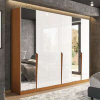 Guarda-Roupa Casal Porto 6 Portas 4 Gavetas com Espelho Freijó/Branco - Politorno