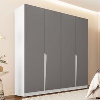 Guarda-Roupa Casal Porto 4 Portas 4 Gavetas Branco/Cinza - Politorno