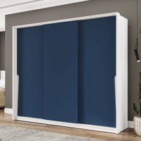 Guarda-Roupa Casal Porto 3 Portas 4 Gavetas Branco/Azul - Politorno