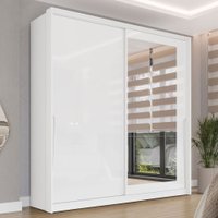 Guarda-Roupa Casal Porto 2 Portas 2 Gavetas com Espelho Branco - Politorno