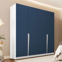 Guarda-Roupa Casal Porto 4 Portas 4 Gavetas Branco/Azul - Politorno