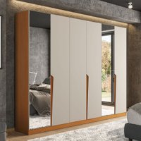 Guarda-Roupa Casal Porto 6 Portas 4 Gavetas com Espelho Freijó/Creme - Politorno