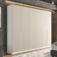 Guarda-Roupa Casal Porto 6 Portas 4 Gavetas Branco/Creme - Politorno