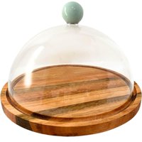 Boleira Rústica 25cm Cúpula Acrílica Puxador Verde Menta Prato para Bolos e Tortas 