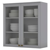 Armario Aereo 2 Portas Vidro MDF 80 cm Americana C366 Cinza Henn