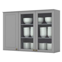 Armario Aereo 3 Portas Vidro MDF 120 cm Americana C363 Cinza Henn