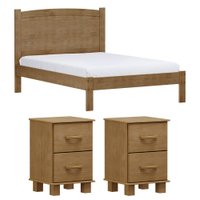 Cama Casal Com 2 Mesas de Cabeceira Madeira Maciça Freijo Milani Store