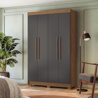 Guarda-Roupa Casal 130cm 4 Portas 2 Gavetas Homero Estilo MM - Jatoba/Grafitte
