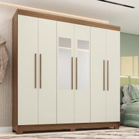 Guarda-Roupa Casal 194,40cm 6 Portas 2 Gavetas Com Espelho Horácio Estilo MM - Jatoba/Areia