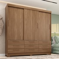 Guarda-Roupa Casal 194,40 Com 3 Portas de Correr 9 Gavetas Dante - Jatoba