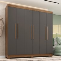 Guarda-Roupa Casal 194,40cm 6 Portas 2 Gavetas Horácio - Cor: Jatoba/Grafitte