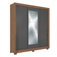 Guarda-Roupa Casal 204cm 3 Portas de Correr Com 9 Gavetas Com Espelho Arnaut Estilo MM