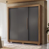 Guarda-Roupa Casal 204cm Com 3 Portas de Correr 9 Gavetas Arnaut Estilo MM - Jatoba/Grafitte