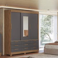 Guarda-Roupa Casal 194,40 Com 3 Portas de Correr 9 Gavetas Com Espelho Dante