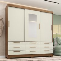 Guarda-Roupa Casal 194,40 Com 3 Portas de Correr 9 Gavetas C/ Espelho Dante Estilo MM