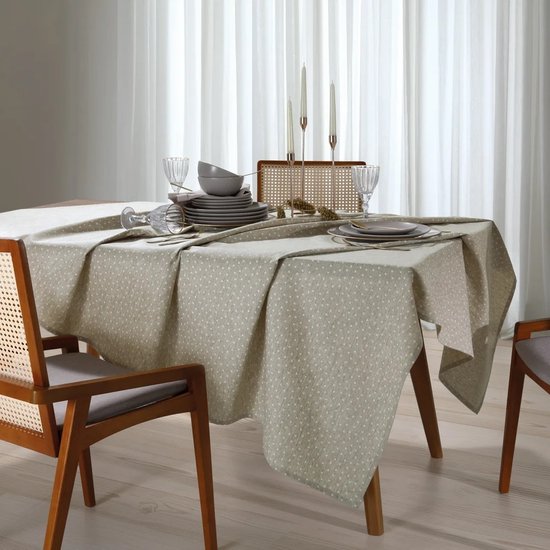 Toalha Mesa Retangular Döhler Clean Linhares Paloma Bege 6 Lugares