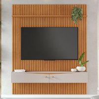 Painel Ripado para TV Até 65 Polegadas Girona 2 Portas 1 Prateleira Cinamomo/Off White - Pnr Móveis